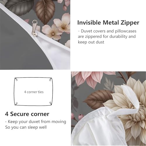 Vintage Floral Illustration Duvet Cover King 3Pcs, Breathable