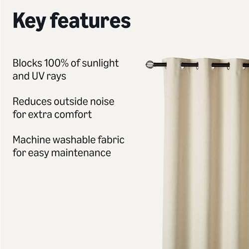 Amazon Basics 100% Blackout Curtains with Grommets, Blocks Sunlight