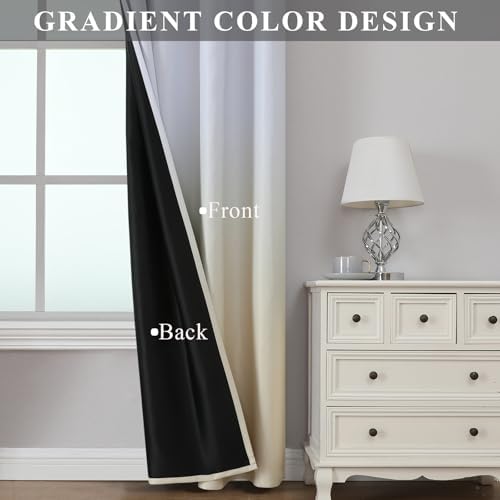 Ombre Beige and Greyish White Blackout Curtains for Bedroom 52x108 2