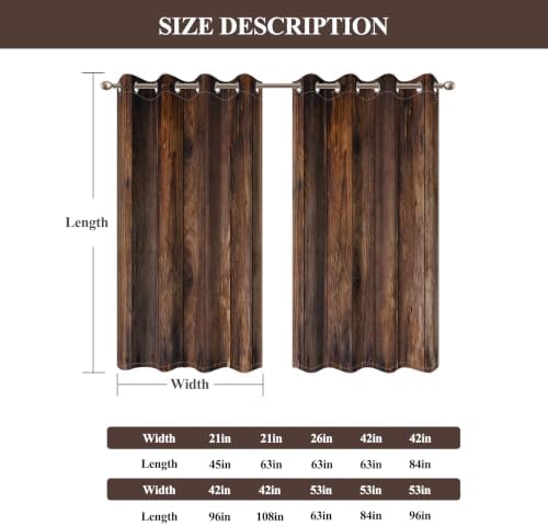 Rustic Brown Wood Blackout Curtains 96 inch Length for Bedroom Living