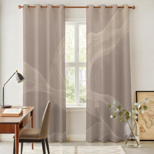Warm Taupe Line Art Window Curtains Panels with Silver Grommet, Modern