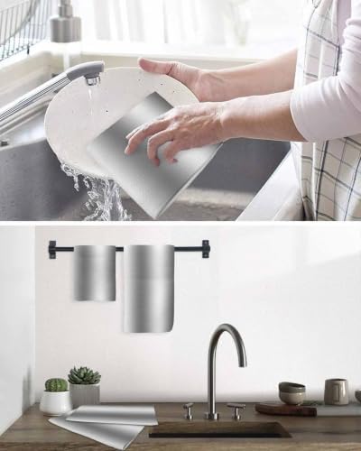 Grey White Hand Towels Set, Waffle Weave Kitchen Towels 2 Pieces, Gray