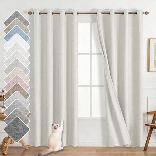 100% Blackout Curtains for Bedroom - Linen Textured Full Light
