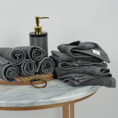 Tens Towels 60 Piece Washcloths Set, 12x12 Inches, Dark Grey