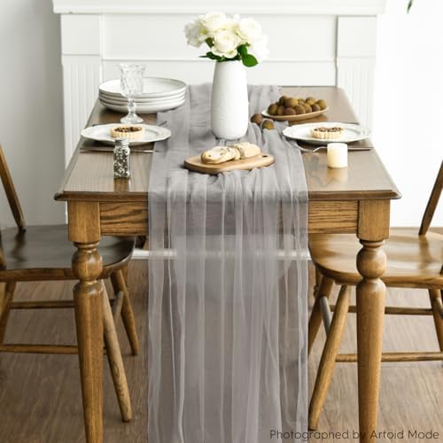 Artoid Mode Grey Gauze Table Runner 120 Inch 10FT, Seasonal Sheer