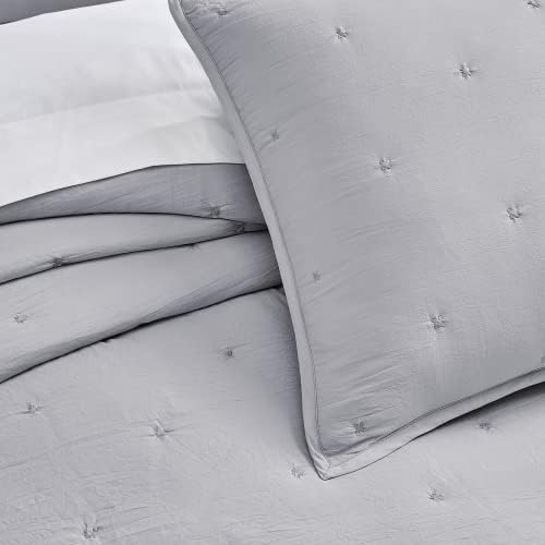 BOURINA Embroidery Quilt Set Grey Oversized King 3-Piece Soft Bedding