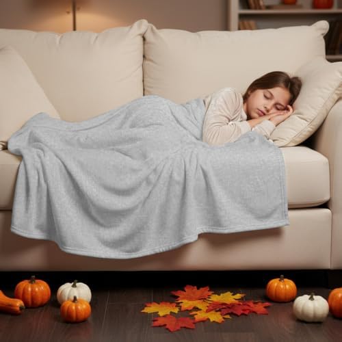 Grey Flannel Fleece Throw Blanket, Modern Solid Textured Simple