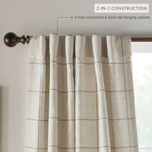 Brighton Windowpane Plaid Blackout Window Curtain Panel, Linen - 52" W
