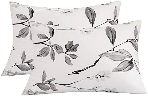 NANKO Queen Pillow Case Set (2 Pack), White Floral Printed Pattern
