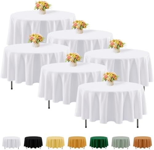 Fitable 6 Pack White Round Tablecloths - 70 Inches in Diameter
