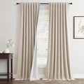 Jowels Oatmeal Linen Blackout Curtains 84 Inches Long for Bedroom