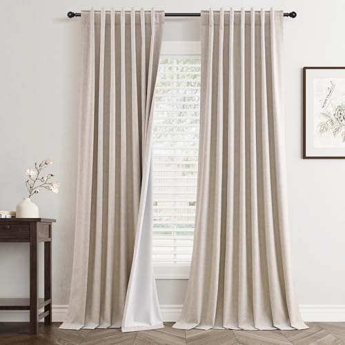 Jowels Oatmeal Linen Blackout Curtains 84 Inches Long for Bedroom