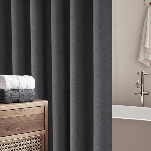 Seenus Rustic Country Linen Look Shower Curtain Charcoal Grey