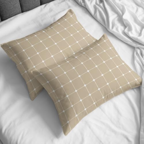 Taupe Gingham Duvet Cover Full Size, Modern Minimalist Geometric Plaid