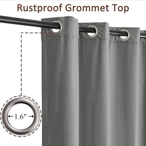 Fcosie Grey Velvet Drapes 120 Inches Long Grommet Top Curtain Panel