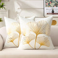 White Decorative Throw Pillow Covers Gold Line Ginkgo Cushion Covers