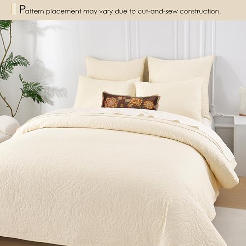 Querencia 100% Cotton Quilt Set - Cream Quilt, Lightweight Comforter