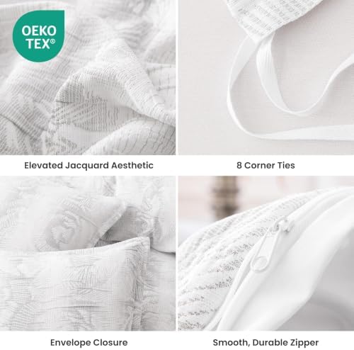 SLEEP ZONE Duvet Cover Set Queen, White Modern Jacquard Bedding Set