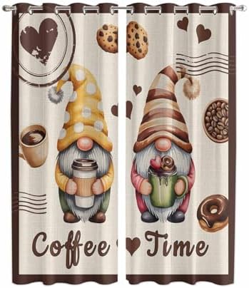 Curtains 96 Inches Long 2 Panels, Farmhouse Coffee Time Grommets