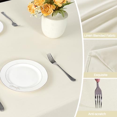IVAPUPU Textured Linen Rectangle Table Cloth, Ivory, 60 x 104 Inch