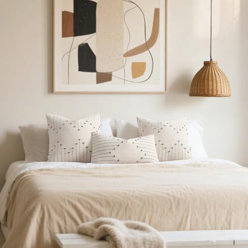 YCOLL Boho Outdoor Throw Pillow Covers 18x18 Set of 2 Neutral Woven