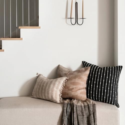 Foindtower Decorative Striped Boucle Throw Pillow Covers 18x18 Inch