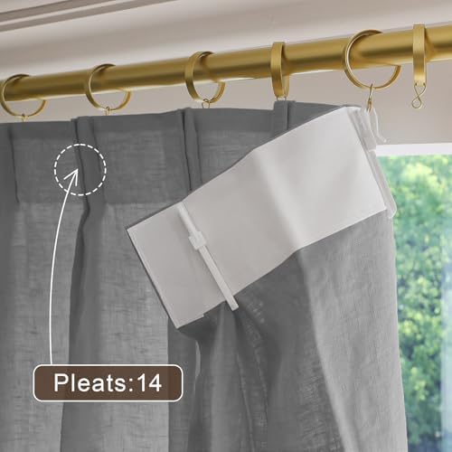 TWOPAGES Gray 72W x 108L Pinch Pleated Curtain for Bedroom, Natural