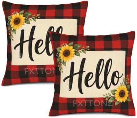 Plaid Decor Pillow Covers 22x22 Inch Set of 2 Linen for Farmhouse