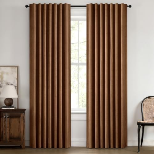 MIULEE 100% Blackout Linen Curtains for Bedroom 42 x 72 Inch Brown 2