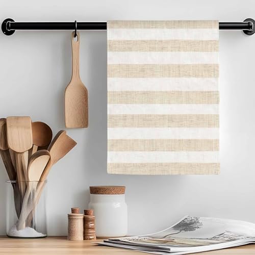 Vintage Linen Kitchen Towels Set of 3, 18x26 Inch, Striped Beige Theme
