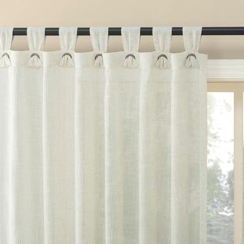 No. 918 Lennox Linen Blend Sheer Tab Top Curtain Panel, Linen, 50" W x
