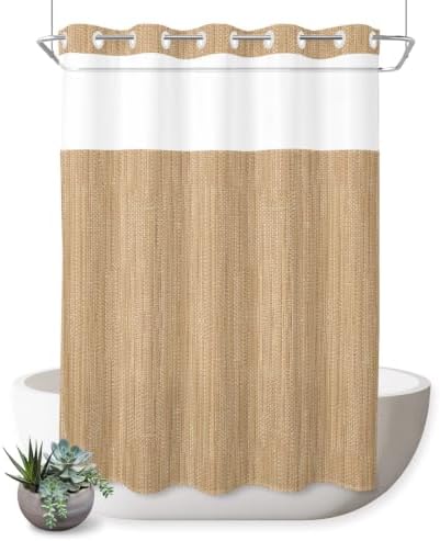 Minimalist Light Brown No Hook Shower Curtain,Bath Curtain for