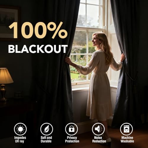 H.VERSAILTEX Velvet 100% Blackout Curtains 55x108 Gray 2 Panels
