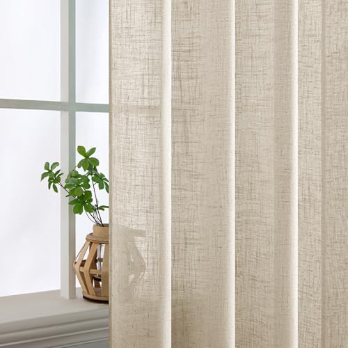 MIULEE Beige Linen Curtains 52x84 Inch 2 Panels for Bedroom Living