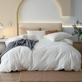 JIYUAN Full Washed Cotton Duvet Cover Set, 3-Piece, Relaxed Linen Feel