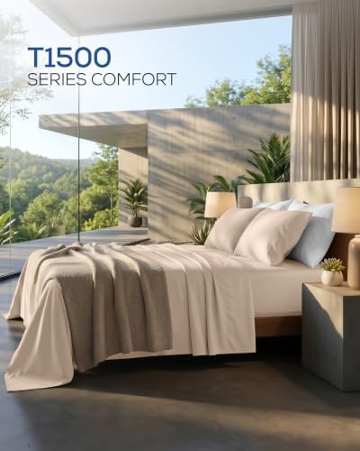 Luxury T1500 Twin Sheet Set with LinenWrap 3 Piece Soft Sheets - Beige