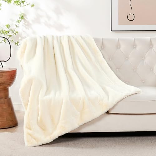 Luxurious Faux Fur Throw Blanket - 800gsm Heavy Thick Plush Warm Throw
