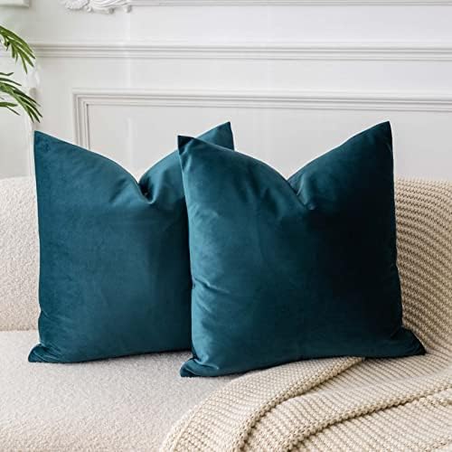 JUSPURBET 22x22 Decorative Velvet Throw Pillow Covers Set of 2,Peacock