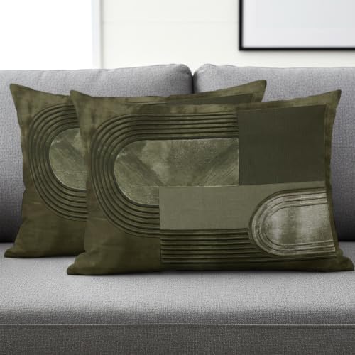 Abstract Art Throw Pillow Covers, Modern Olive Green Textured Relief