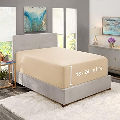Hearth & Harbor Extra Deep Pocket Queen Fitted Sheet, Beige