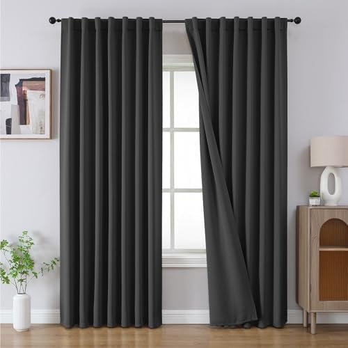 CUCRAF Blackout Curtains 84 Inches Length 2 Panels Set, Dark Grey Rod