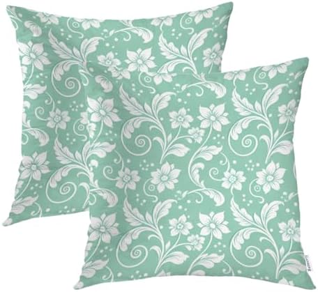 Batmerry Floral Blue and White Throw Pillow Covers, Mint Green Vintage
