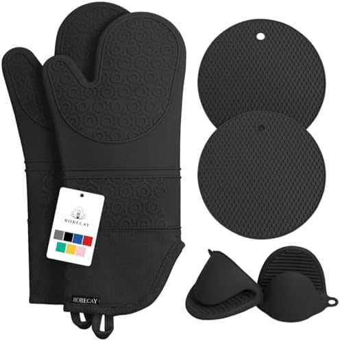 RORECAY Silicone Oven Mitts and Pot Holders Sets, Gloves for Kitchen