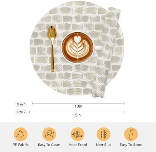 Minimalist Stone Texture Round Braided Placemats Set of Set of 8 Heat
