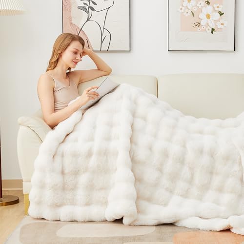 Latepis Luxury Faux Fur Throw Blanket Fuzzy for Couch Soft Thick