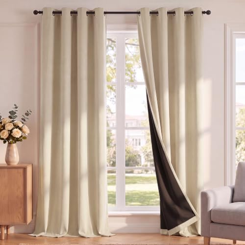 H.VERSAILTEX Cream Beige 100% Blackout Curtains for Bedroom