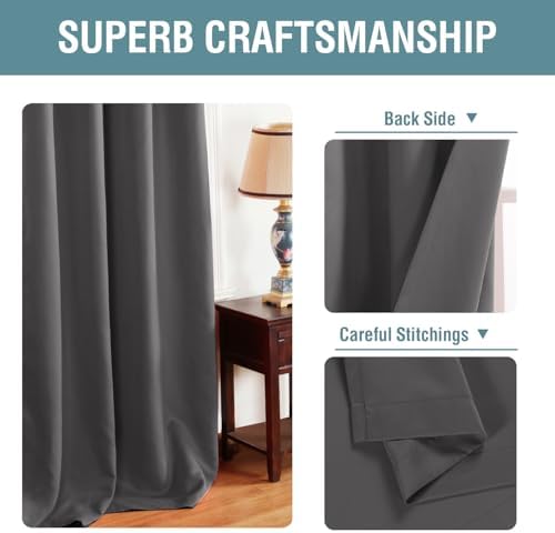 H.VERSAILTEX Microfiber Blackout Grey Curtains for Patio Door Thermal