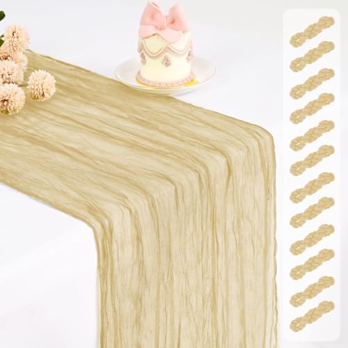 Pesonlook 12 Pack Beige Cheesecloth Table Runner Long,17.7×108 Inch