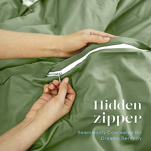 White Classic Sage Green Duvet Cover King Size, Microfiber Duvet Cover