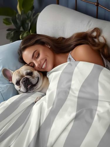 King Size Flat Sheet Only, Gray Beige Wavy Stripe Bed Top Sheet Soft